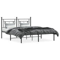 vidaXL 12'' Metal Queen Bed Frames with Headboard, Platform Bed Frame with Strong Metal Slats Support, Under Bed Storage, Noise Free, Black, Without Mattress