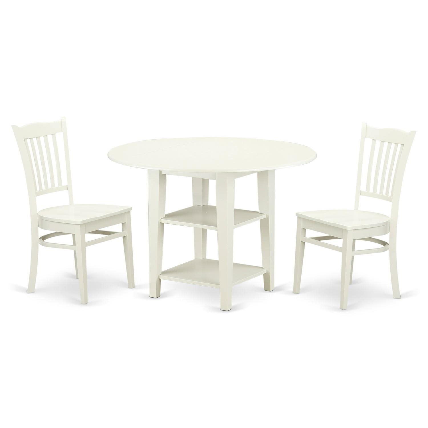 East West Furniture Sugr5H-Bmk-W 5 Piece Counter Height Dining Table Set Includes A Round Kitchen Table With Dropleaf & Shelves And 4 Dining Room Chairs, 42X42 Inch, Buttermilk & Cherry