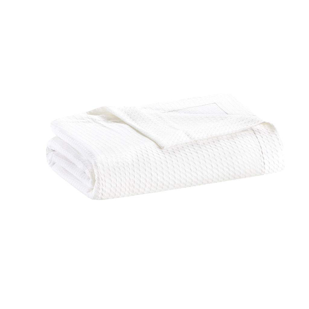Madison Park Egyptian Cotton Luxury Blanket White 108X90 King Size Knit Premium Soft Cozy 100% Cerified Egyptian Cotton For Bed, Couch Or Sofa
