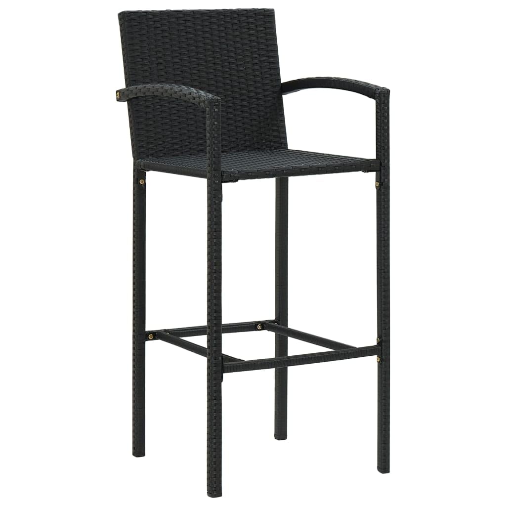 vidaXL Bar Stool 4 Pcs - Counter Height Black Poly Rattan for Indoor/Outdoor Kitchen - Sturdy Powder-Coated Steel Frame, Comfortable Armrests