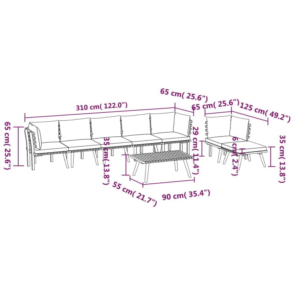 vidaXL Patio Lounge Set 8 Piece, Sectional Sofa for Outdoor Backyard, Couch with Cushions, Patio Furniture Set with Table, Solid Wood Acacia