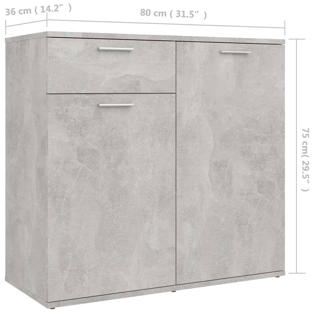 vidaXL Sideboard Book Cabinet Storage Shelf Side Console Table Cupboard Home Bedside Living Room Furniture Concrete Gray Engineered Wood