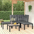 vidaXL Patio Lounge Set 5 Piece, Outdoor Patio Furniture with Coffee Table, Conversation Set with Footstool, Modern Style, Black and Gray Poly Rattan