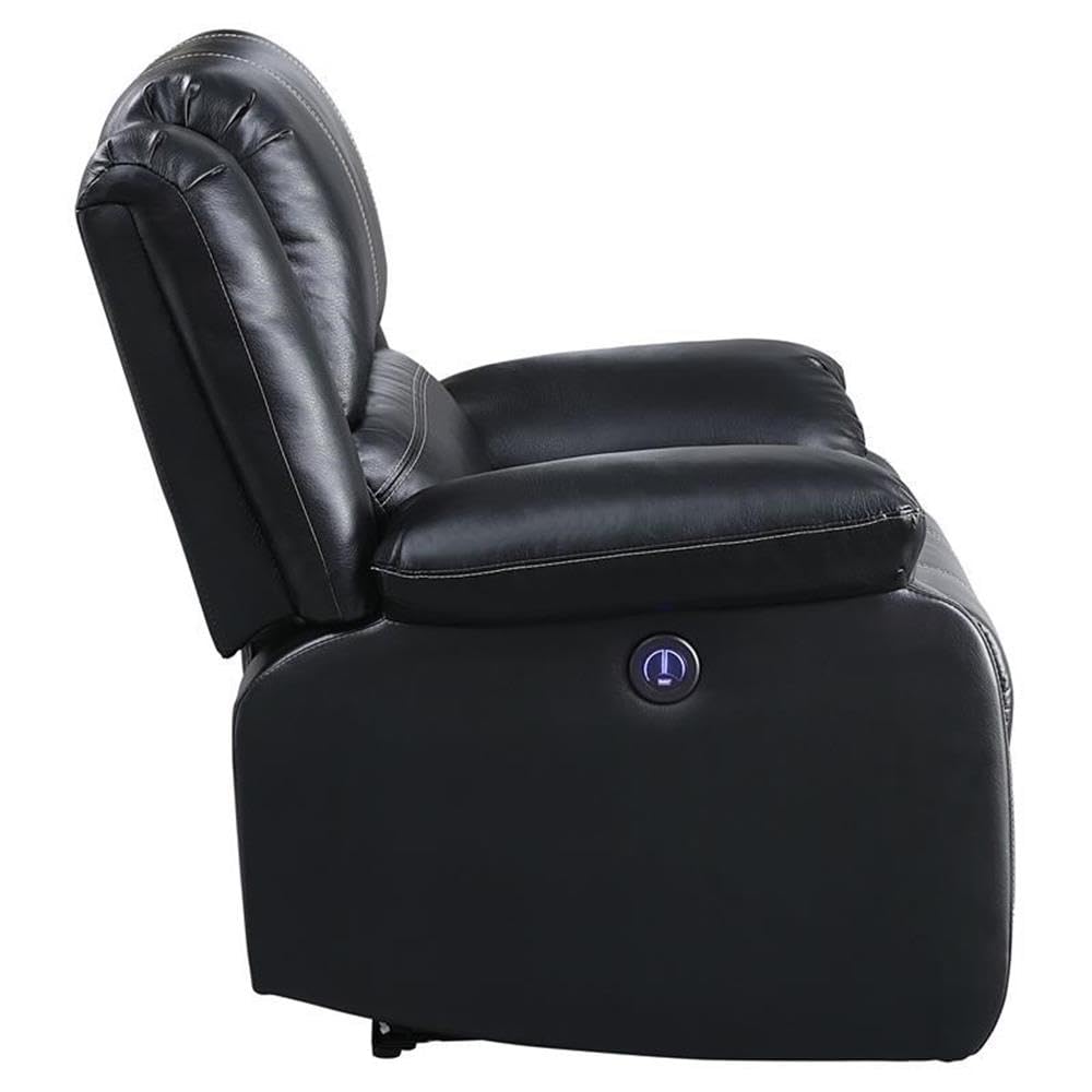 Acme Zuriel Faux Leather Power Recliner With Pillow Top Armrest In Black