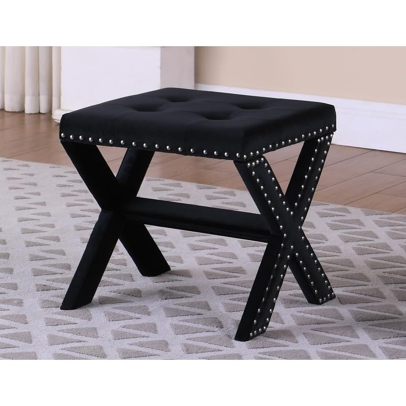 Best Master Furniture Velvet Tufted Small Accent Bench Black