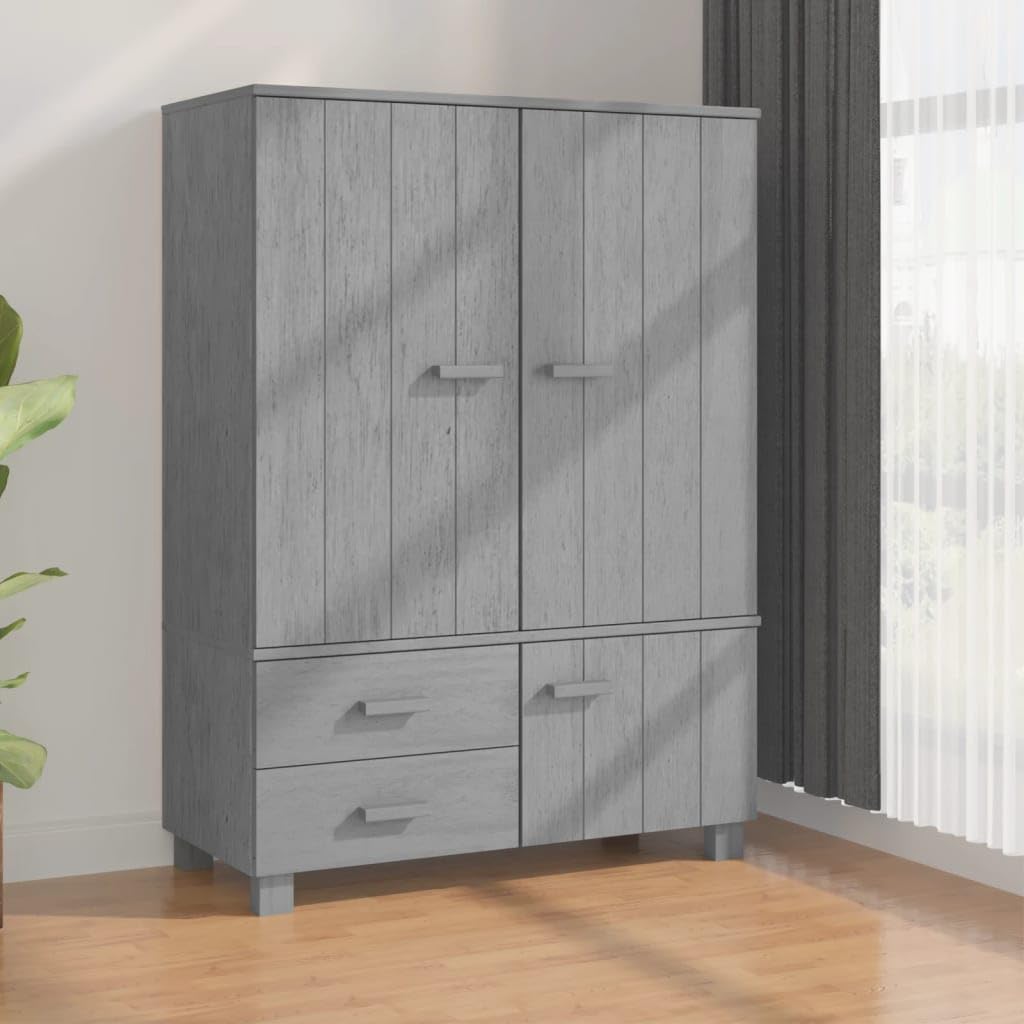 vidaXL Solid Pinewood Wardrobe Dark Gray with Ample Storage Space, Sturdy Construction and Smooth Sliding Drawers