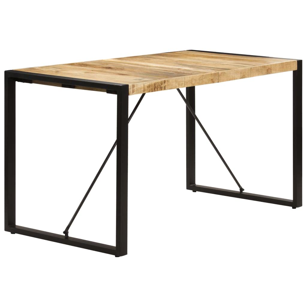 vidaXL Solid Mango Wood Dining Table - Industrial-Style Design, Durable Construction with Powder-Coated Steel Legs, Polished and Lacquered Finish - Brown and Black, Measures 55.1"x27.6"x29.5"