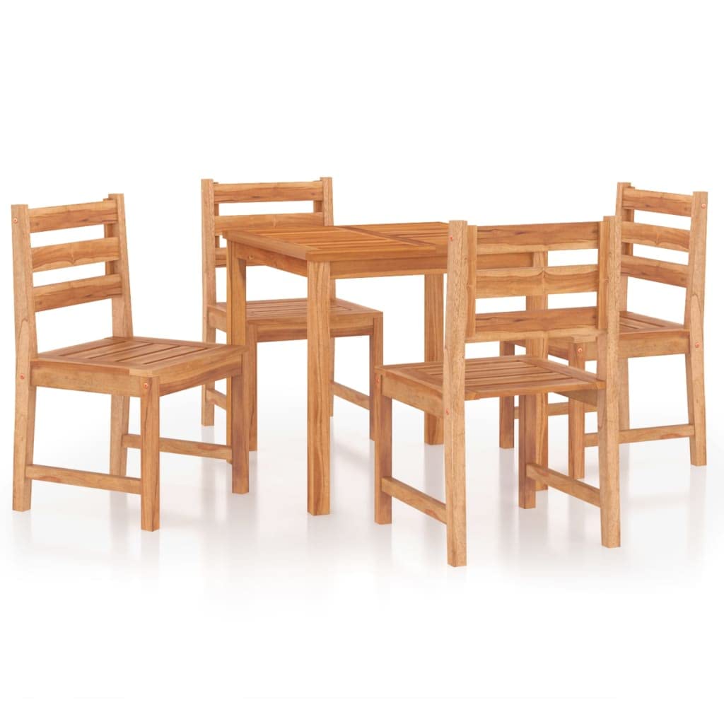 vidaXL Solid Wood Patio Dining Set, 5 Piece – Teak Construct, Water-Resistant Outdoor/Indoor Square Table with Sturdy Tabletop and Comfortable Chairs