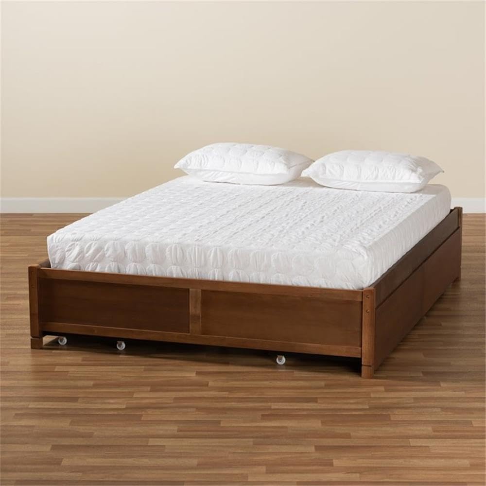 Baxton Studio Yara Modern and Contemporary Walnut Brown Finished Wood Queen Size 4-Drawer Platform Storage Bed Frame