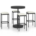 vidaXL Poly Rattan Patio Bar Set – 5 Piece Outdoor Entertainment Set with Cushions, Powder-Coated Steel Frame, Farmhouse/Modern Style – Black
