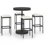 vidaXL Poly Rattan Patio Bar Set – 5 Piece Outdoor Entertainment Set with Cushions, Powder-Coated Steel Frame, Farmhouse/Modern Style – Black
