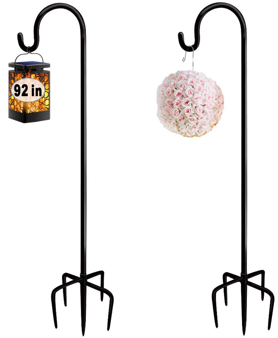 Artigarden 92 Inch Outdoor Shepherd Hooks With 5 Pronger Base (2 Packs), Adjustable Heavy Duty Garden Hanging Stand Holder For B