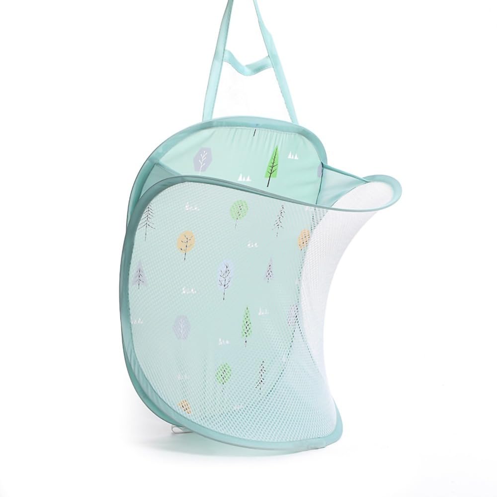 MOPFOL Polyester Mesh Lining Steel Wire Laundry Basket Portable Washable Wall Mounted Hanging Dirty Clothes Storage Laundry Hamp
