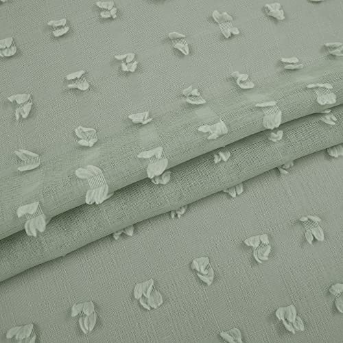 Koufall Sage Green Sheer Drapes Curtains 102 Inches Long For Living Room With Pom Pom Designer Patterned Curtains For Bedroom Window Set Of 2 Pieces,52X102 Inch Length