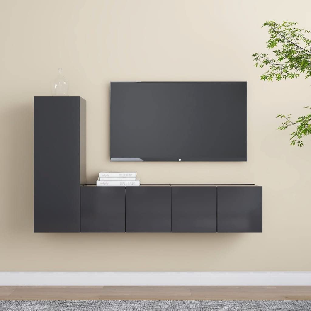 vidaXL TV Cabinet Set 3 Piece Home Living Room Furniture TV Stand HiFi Stereo Cabinet Media Unit Entertainment Center Gray Engineered Wood