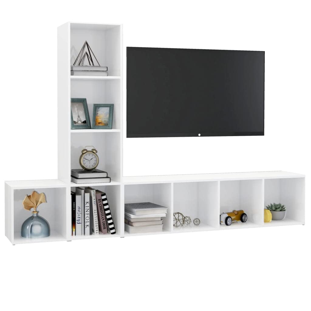 vidaXL TV Cabinet Set 3 Piece Bedroom Living Room Entertainment Center HiFi Cabinet TV Stand Unit Furniture High Gloss White Engineered Wood