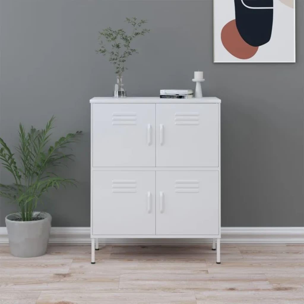 vidaXL White Steel Cabinet - Versatile Storage Organizer with Adjustable Shelves - Practical Dimension - Size: 31.5" x 13.8" x 40"