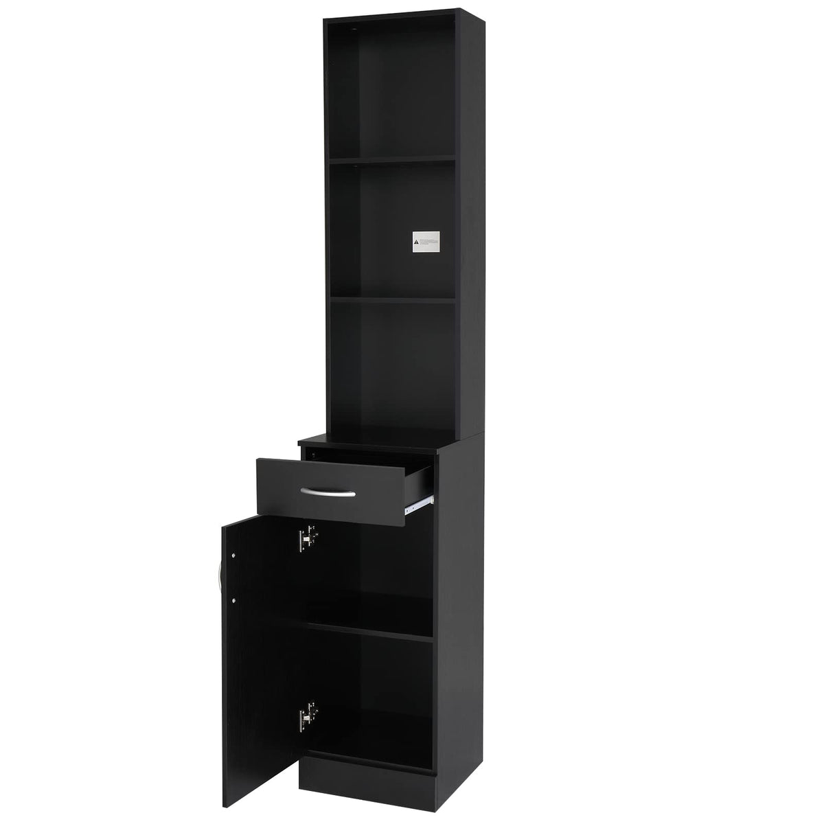 mefeir Beauty Salon Storage Hair Stylist Equipment Salon Barber Cabinet with 5 Compartments 1 Drawer, 1 Door (Black)