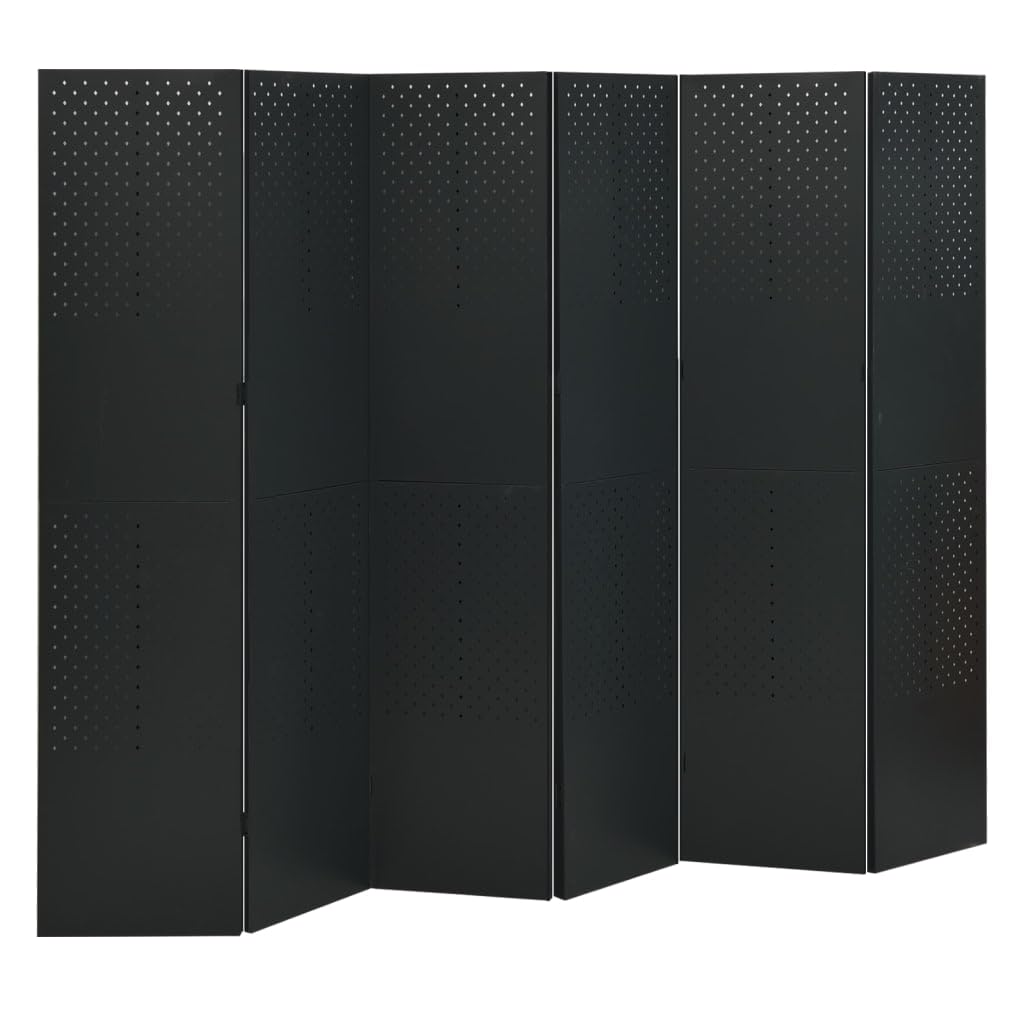 vidaXL 6-Panel Room Divider/Partition Wall - Black - Made of Sturdy Steel - 94.5x70.9 - Flexible & Multi-Purpose - Ideal for Bed