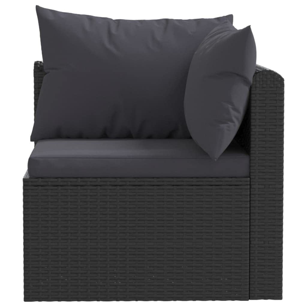 vidaXL 3 Piece Patio Sofa Set, Black Poly Rattan Outdoor Furniture with Cushions, Weather Resistant Material, Easy Assembly, Ideal for Courtyard, Poolside, Garden