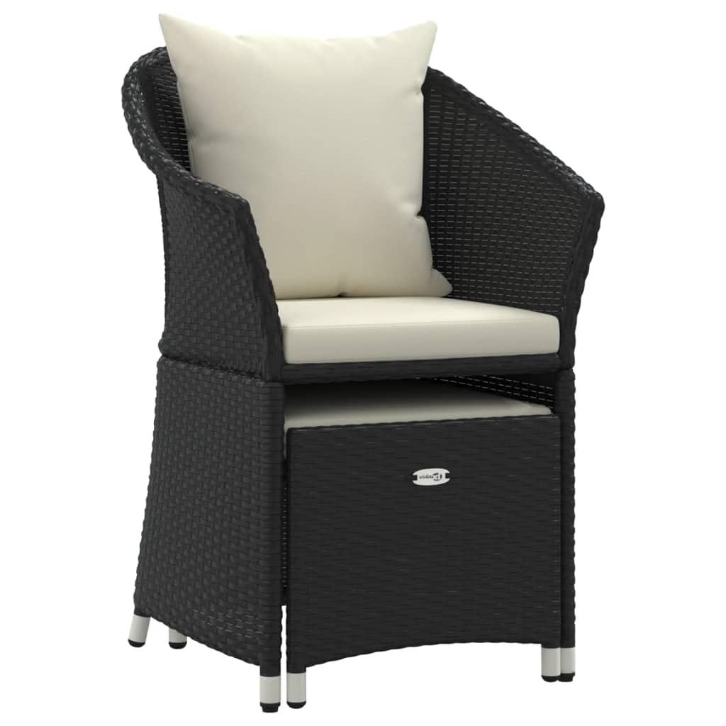 vidaXL Black Patio Lounge Set with Cushions - Durable Poly Rattan Chair and Stool Set - Weather Resistant Outdoor Furniture for Garden/Terrace - Easy Assembly