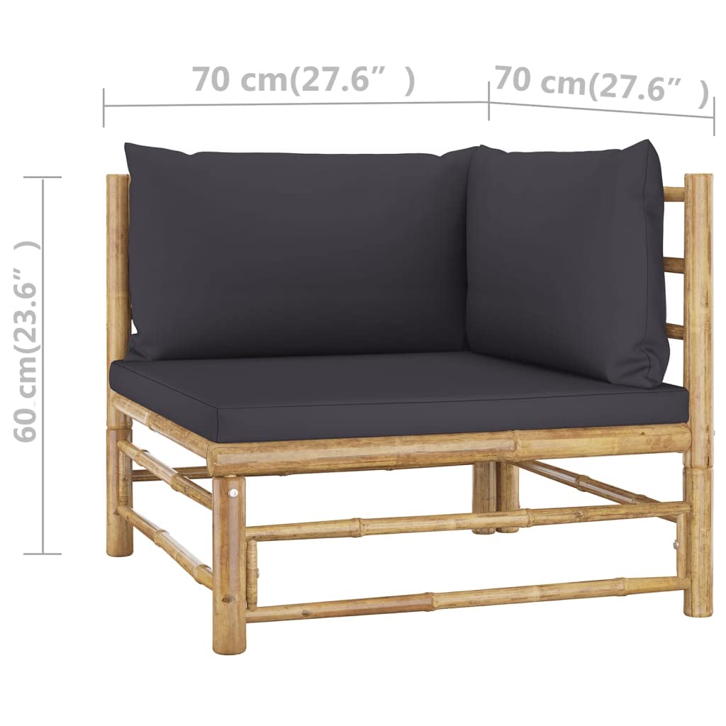vidaXL 2-Piece Scandinavian Style Patio Lounge Set - Bamboo Construction with Removable and Washable Dark Gray Cushions - Easy Assembly and Lightweight for Easy Movement