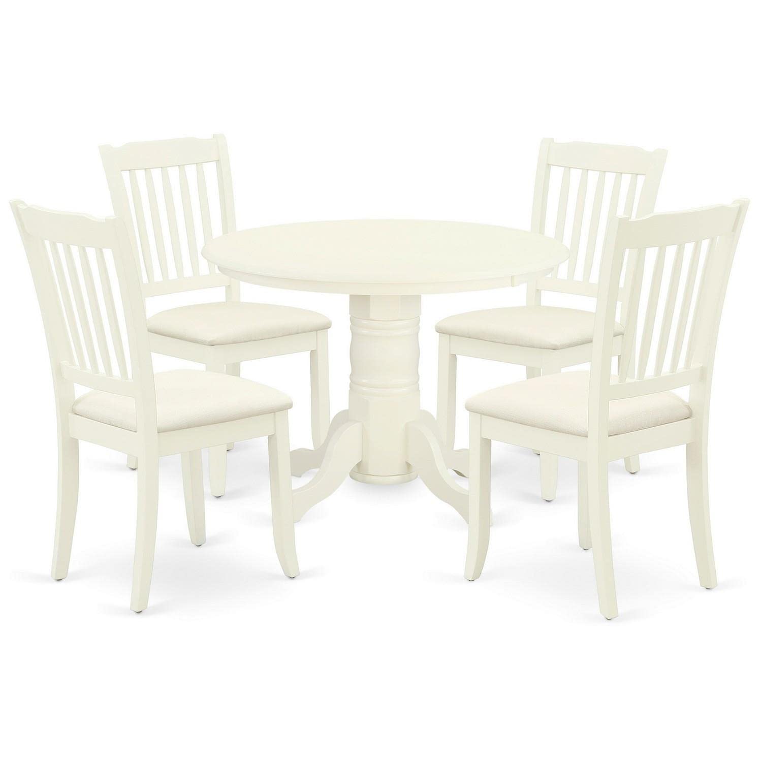 East West Furniture Shda5-Whi-C 5 Piece Modern Dining Table Set Includes A Round Kitchen Table With Pedestal And 4 Linen Fabric Kitchen Dining Chairs, 42X42 Inch, Linen White