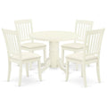 East West Furniture Shda5-Whi-C 5 Piece Modern Dining Table Set Includes A Round Kitchen Table With Pedestal And 4 Linen Fabric Kitchen Dining Chairs, 42X42 Inch, Linen White