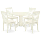 East West Furniture Shda5-Whi-C 5 Piece Modern Dining Table Set Includes A Round Kitchen Table With Pedestal And 4 Linen Fabric Kitchen Dining Chairs, 42X42 Inch, Linen White