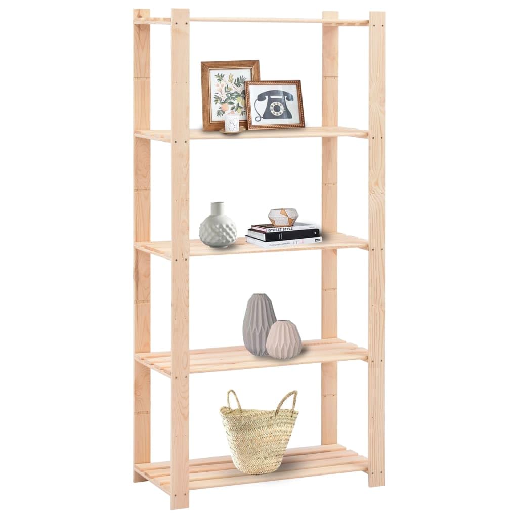 Vidaxl 5-Tier Storage Racks Solid Pinewood - Versatile Organizing Solution For Home And Office, Beige, Maximum Load 551.2 Lb (Includes 2 Pcs)