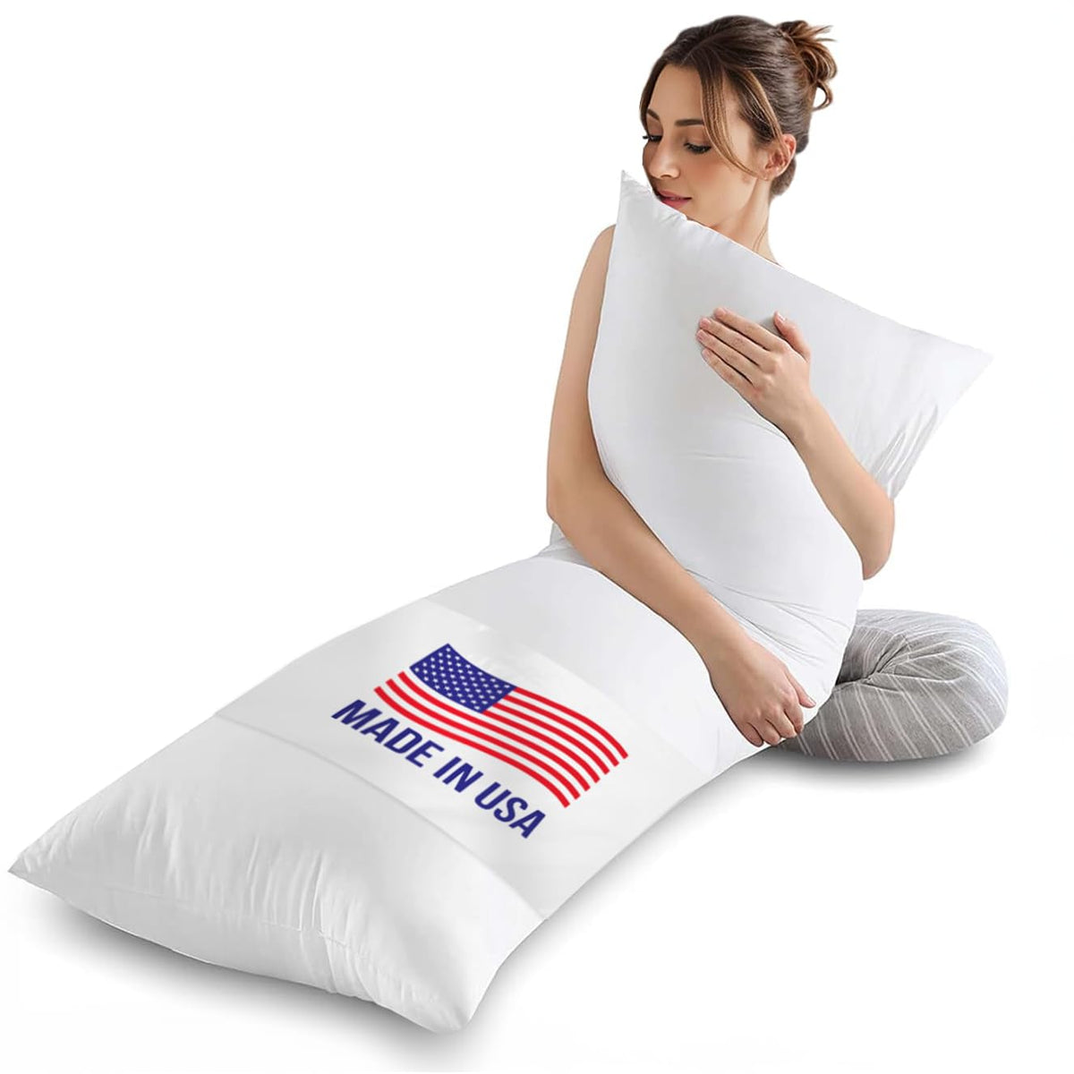 Full Body Pillow For Adults, Made In Usa, Large 20 X 72 Inch Fluffy Long Hypoallergenic Hotel Pillow Insert - Soft Breathable Fi