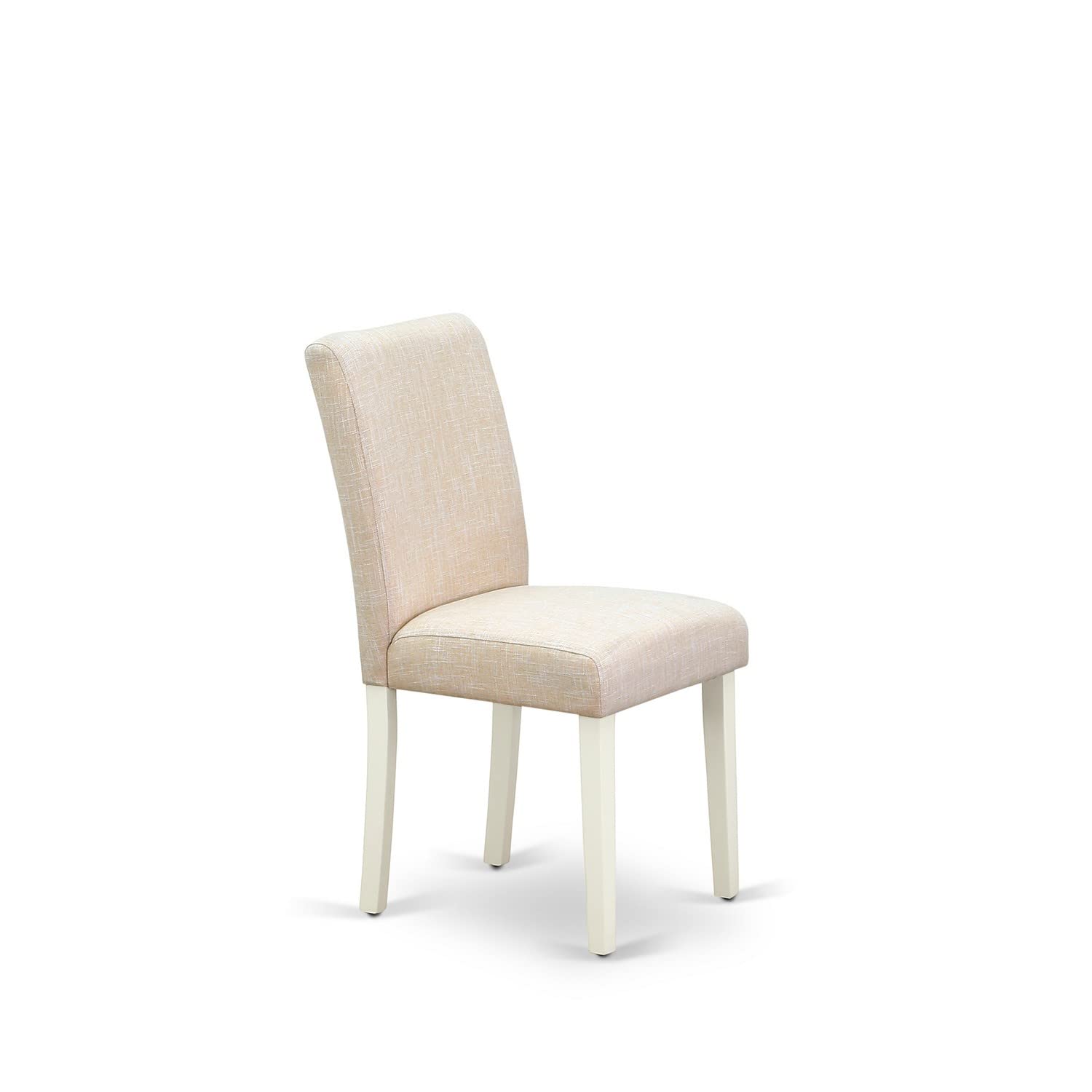 East West Furniture Hlab3-Lwh-02 3 Piece Dining Set Contains A Round Dining Room Table With Pedestal And 2 Light Beige Linen Fabric Upholstered Parson Chairs, 42X42 Inch, Linen White