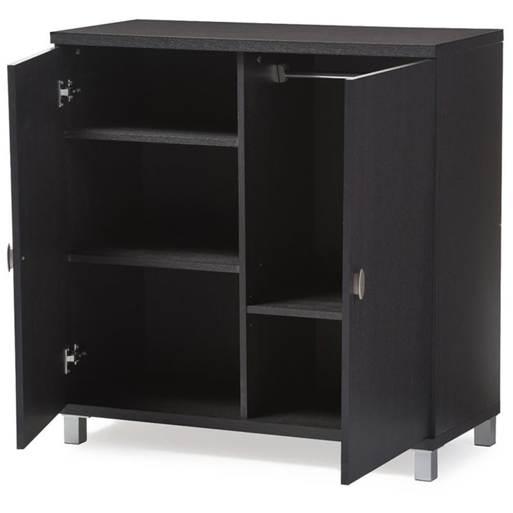 Baxton Studio Marcy Modern & Contemporary Wood Entryway Handbags or School Bags Storage Sideboard Cabinet, Dark Brown