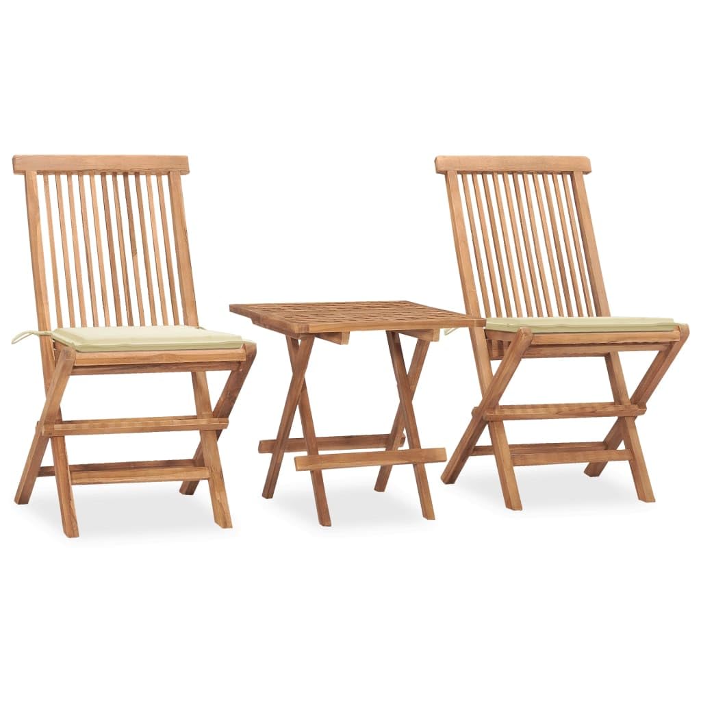 vidaXL 3-Piece Folding Patio Dining Set with Cushion - Solid Teak Wood, Weatherproof for Garden/Terrace, Space-Saving Foldable Design