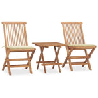 vidaXL 3-Piece Folding Patio Dining Set with Cushion - Solid Teak Wood, Weatherproof for Garden/Terrace, Space-Saving Foldable Design