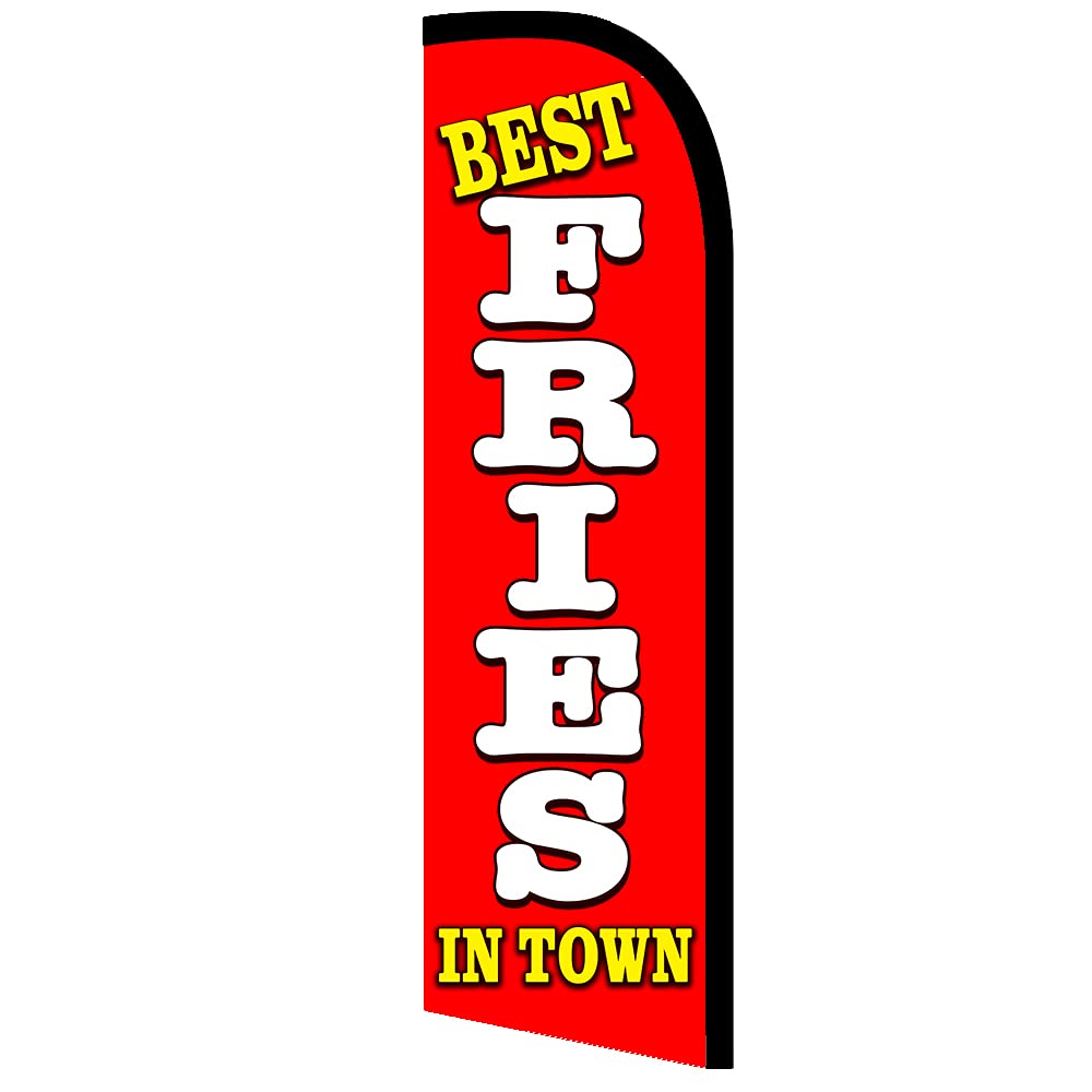 Best Fries In Town Premium Windless Feather Flag, Flag Only - No Hardware (11.5' Tall X 3' Wide)