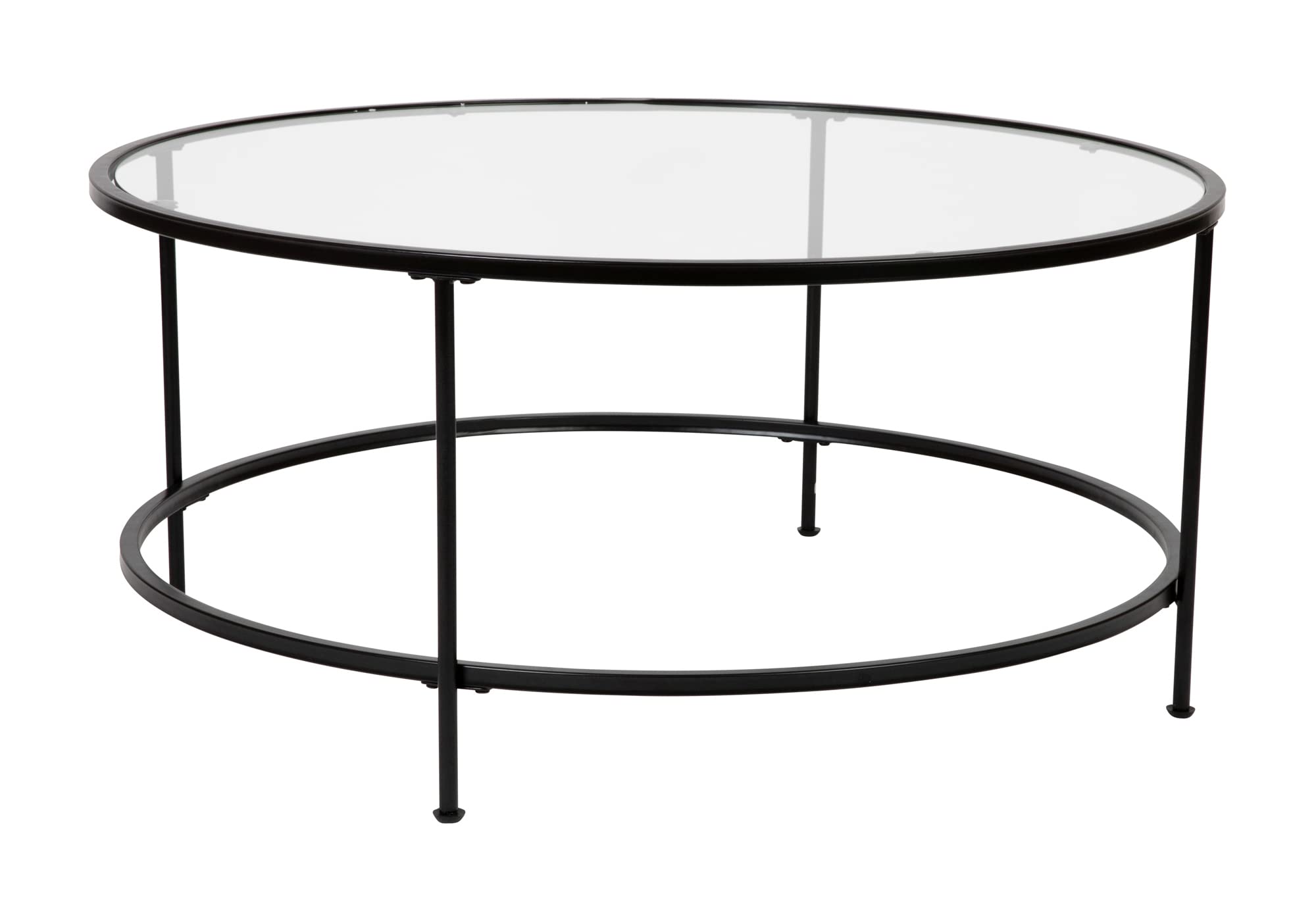 Flash Furniture Astoria Collection Round Coffee Table - Modern Clear Glass Coffee Table - Matte Gold Frame