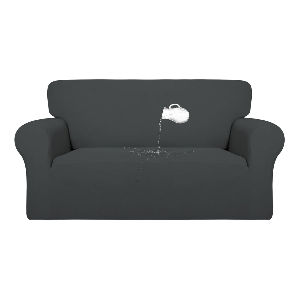 Purefit 100% Dual Waterproof Couch Cover Slipcovers For Couches And Sofas - Stretch Non Slip Fleece Sofa Covers Washable, Leakproof Furniture Protector For Kids, Pets, Dog (Loveseat, Dark Gray)