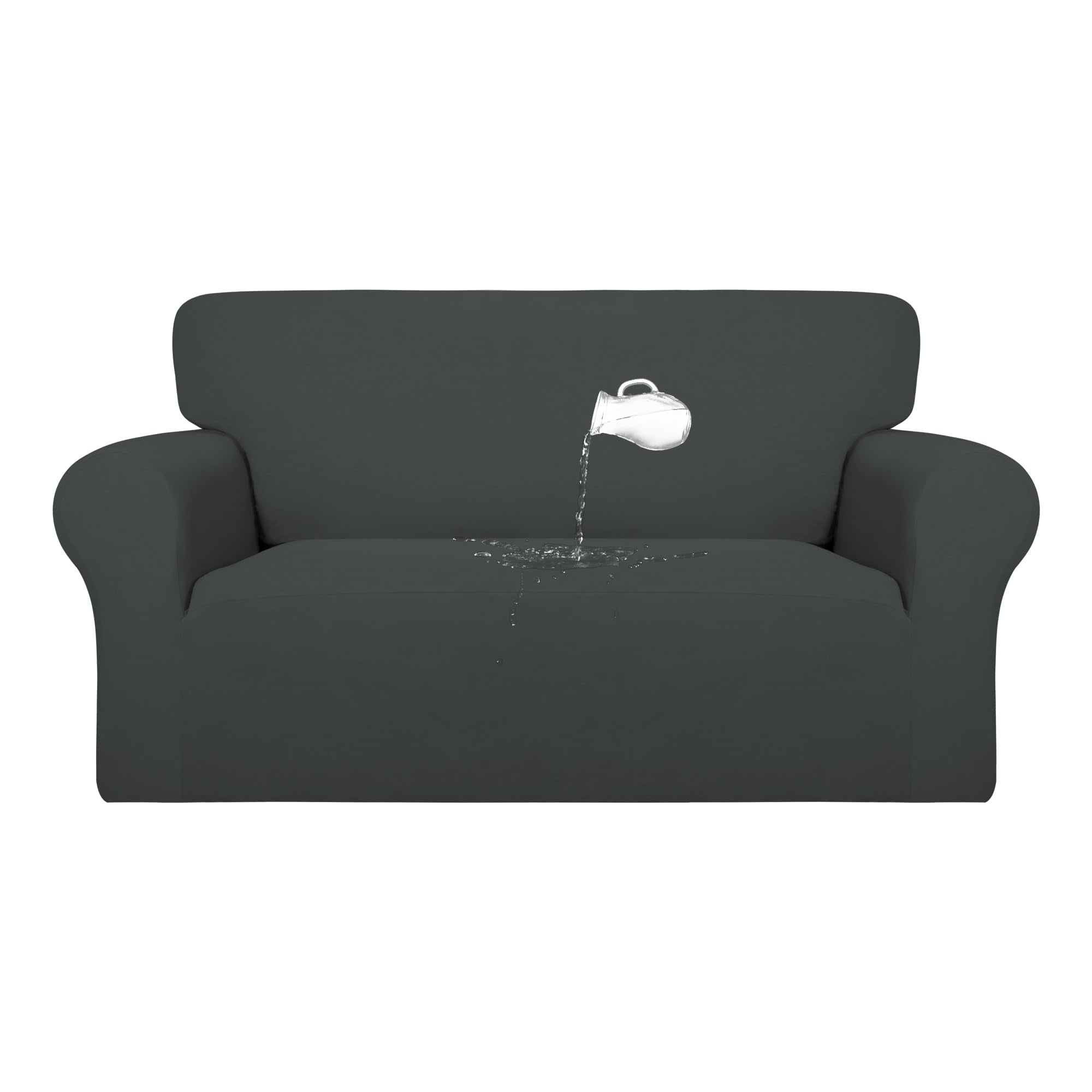 Purefit 100% Dual Waterproof Couch Cover Slipcovers For Couches And Sofas - Stretch Non Slip Fleece Sofa Covers Washable, Leakproof Furniture Protector For Kids, Pets, Dog (Loveseat, Dark Gray)