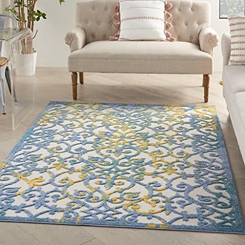 HomeRoots Ivory Blue 100% Polypropylene 4’ x 6’ Ivory and Blue Indoor Outdoor Area Rug