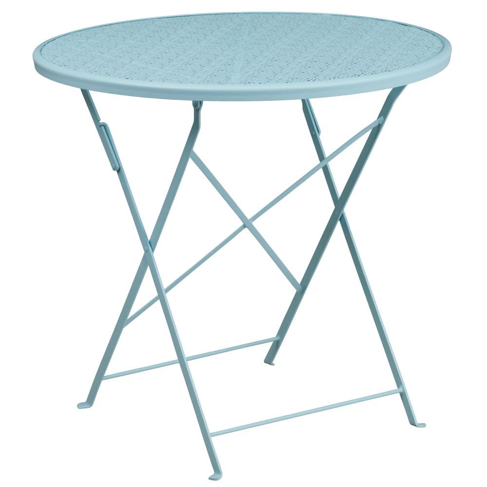 Flash Furniture Oia Commercial Grade 30&quot; Round Sky Blue Indoor-Outdoor Steel Folding Patio Table