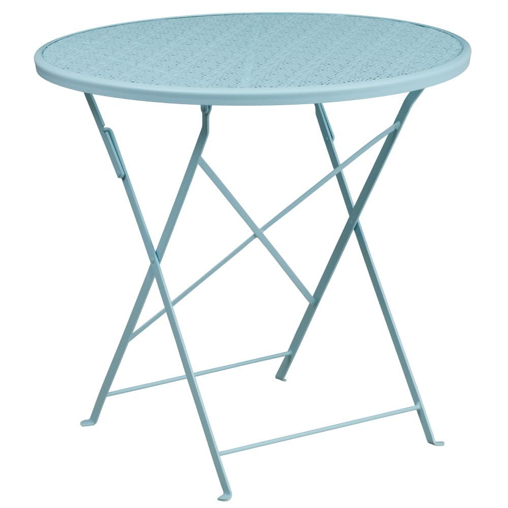 Flash Furniture Oia Commercial Grade 30" Round Sky Blue Indoor-Outdoor Steel Folding Patio Table