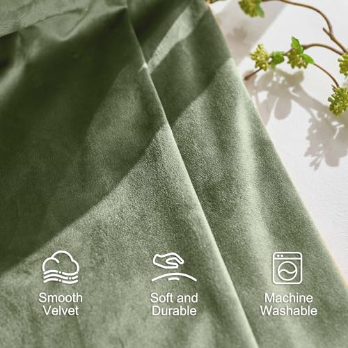 Lazzzy Velvet Green Curtains Room Darkening 72 Inches Long Thermal Insulated Drapes For Bedroom Living Window Treatments Rod Pocket 2 Panels Sage Green
