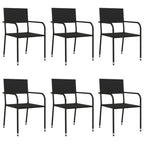 vidaXL 7-Piece Patio Dining Set in Elite Black - Weather-Resistant Poly Rattan and Sturdy Steel Material, Space-Saving Stackable Chairs, Rectangular Table with Tempered Glass Top’
