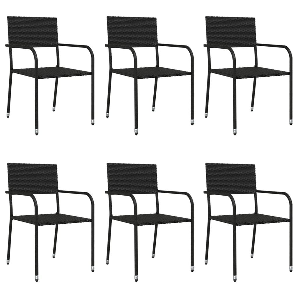 vidaXL 7-Piece Patio Dining Set in Elite Black - Weather-Resistant Poly Rattan and Sturdy Steel Material, Space-Saving Stackable Chairs, Rectangular Table with Tempered Glass Top’