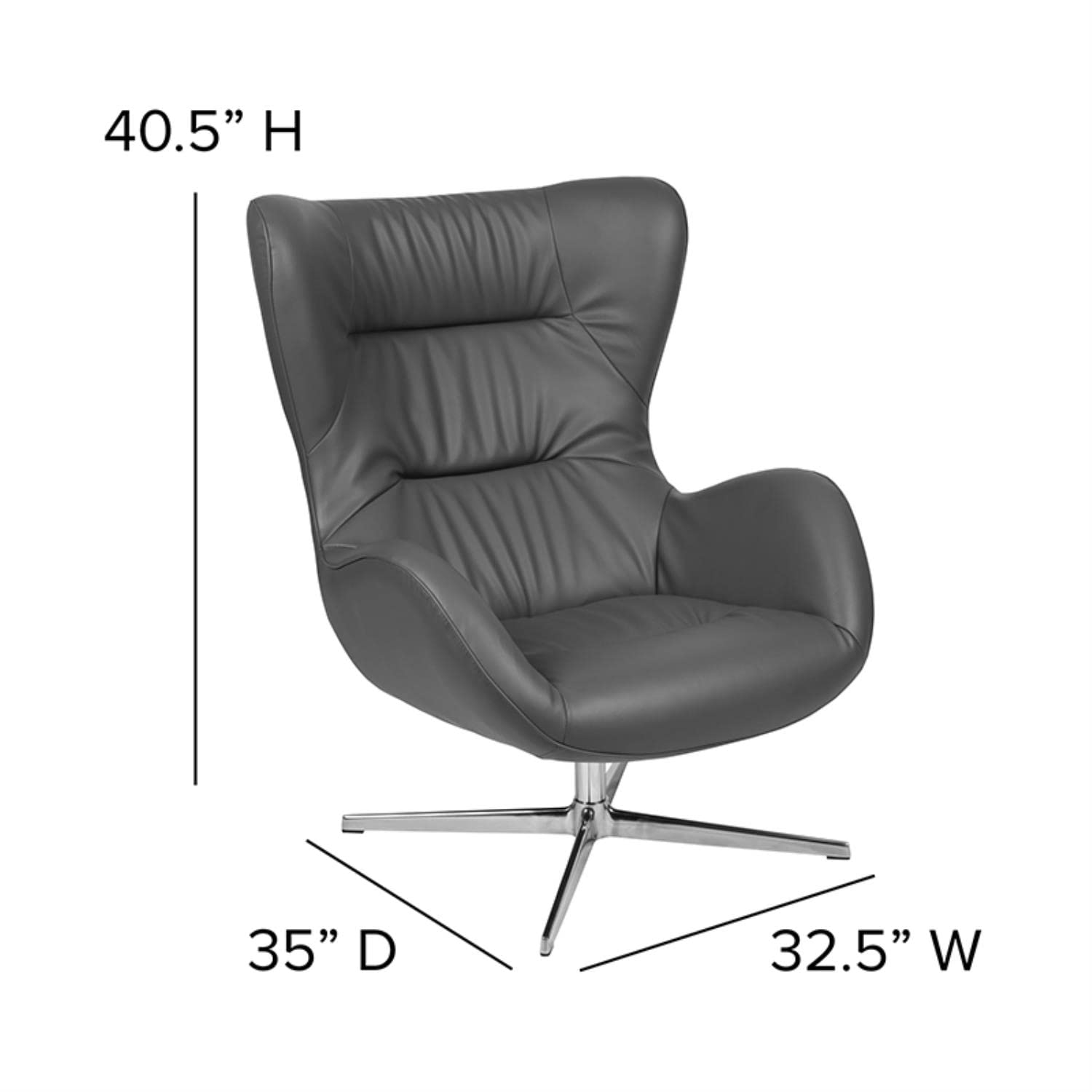 Flash Rally Gray LeatherSoft Swivel Wing Chair - Thumbnail 4