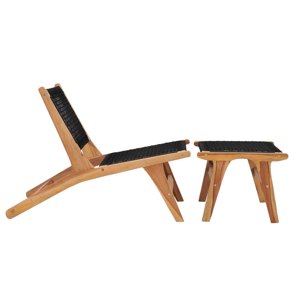 vidaXL Outdoor Comfortable Sun Lounger with Detachable Footrest, Solid Teak Wood with Unique Rope Design, Durable and Weather Resistant