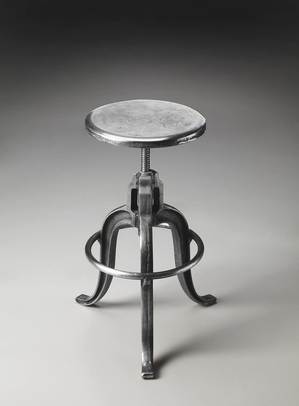 HomeRoots Silver Iron, Steel Glossy Iron Revolving Bar Stool