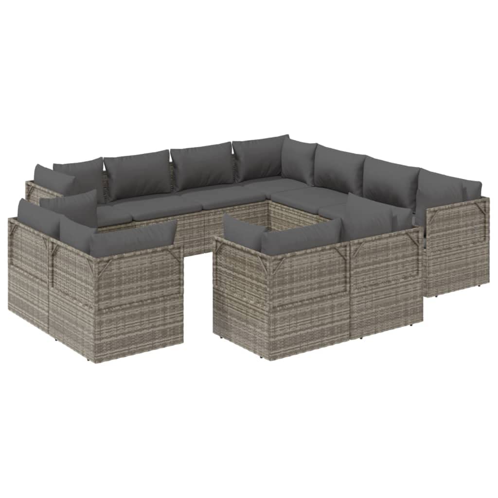 Vidaxl 12 Piece Patio Lounge Set - Comfortable Outdoor Furniture Set, Easy To Assemble, Weather-Resistant Poly Rattan, With Ample Storage Space And Waterproof Bag - Gray