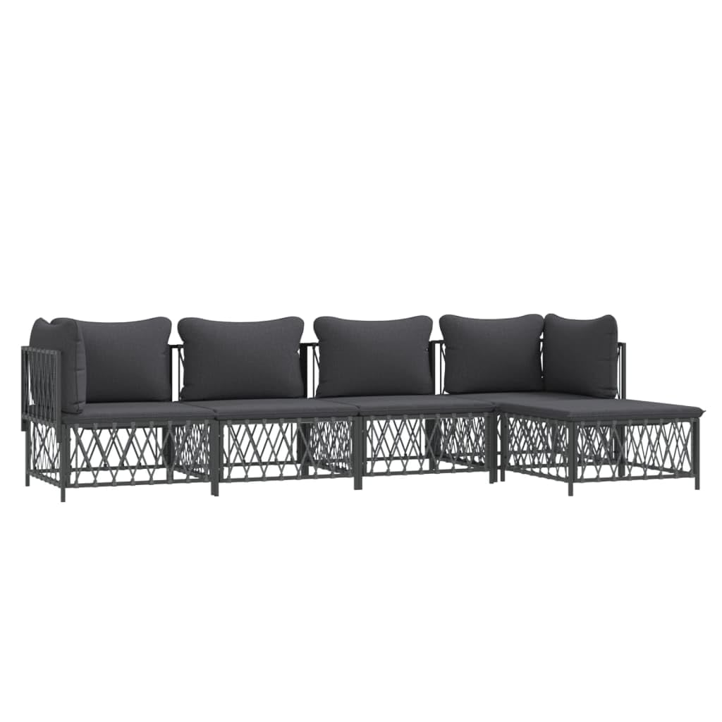 vidaXL Patio Furniture Set 5 Piece, Sectional Sofa with Cushions, Patio Lounge Set for Outdoor Garden Lawn Backyard, Anthracite Steel